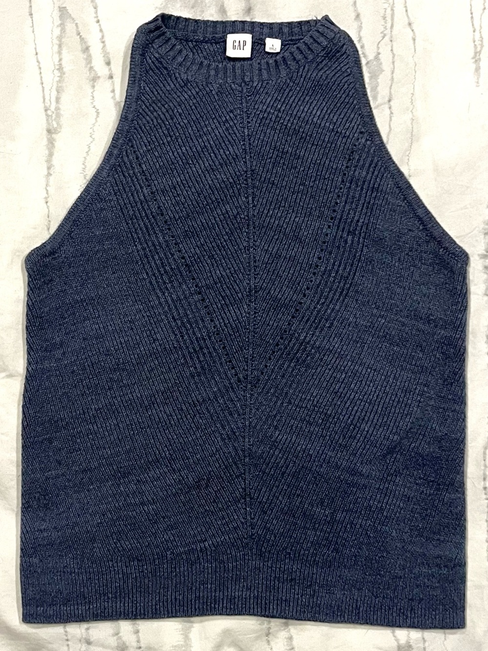 Gap Directional Ribbed Sleeveless Sweater Tank Soft Knit Navy Blue Space Dye L